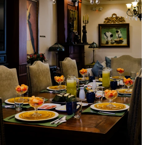 The table set in Villa Colonna’s dining room
